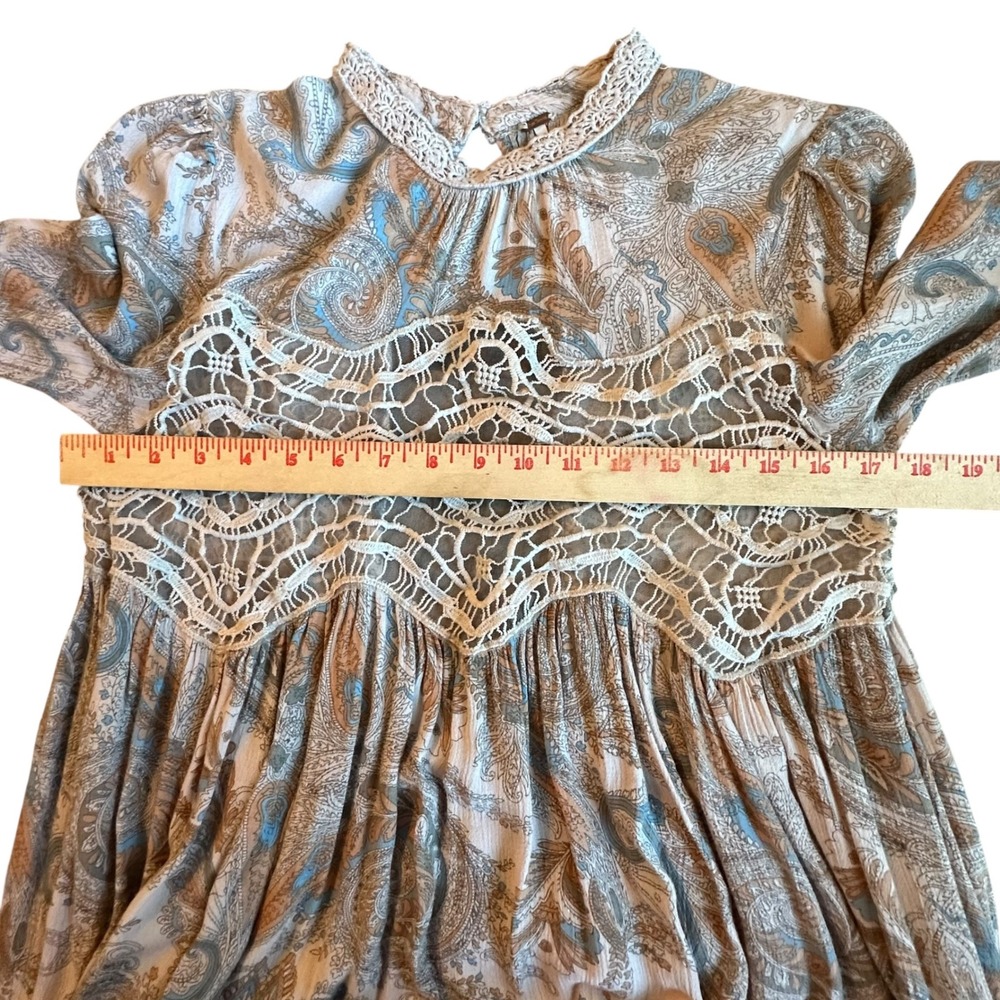 Free People Dress Size Small Sweet Thing Paisley Print Mini Dress Crochet Detail - Picture 7 of 11
